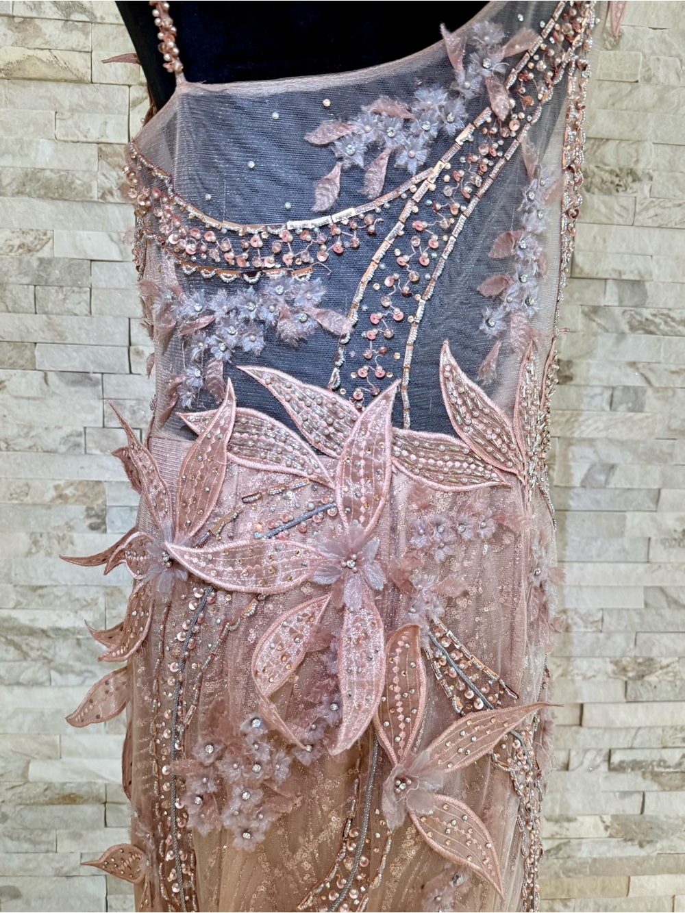 Terani Couture Blush Pink Beaded Floral Mermaid Evening Dress - Picture 12 of 15